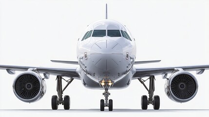 Front view of a white commercial jetliner