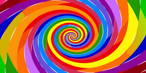 A vibrant tie-dye spiral pattern with bold, saturated rainbow colors including red, orange, yellow, green, blue, and purple. The design radiates outward from the center in a hypnotic swirl, creating a