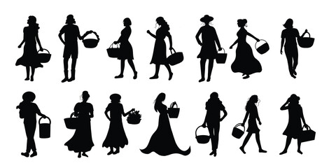 collection of illustrations of silhouettes of woman holding vector