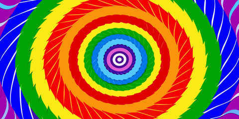A vibrant tie-dye spiral pattern with bold, saturated rainbow colors including red, orange, yellow, green, blue, and purple. The design radiates outward from the center in a hypnotic swirl, creating a