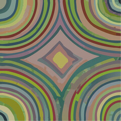 Abstract geometrical design with colorful concentric circles and a diamond-shaped pattern
