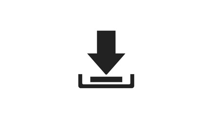 Fototapeta premium Minimalist download icon with a black downward arrow symbol representing file saving and data transfer, isolated on a clean white background