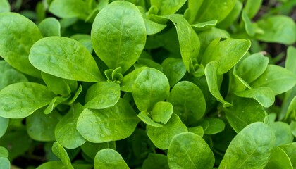 Lush green leafy plants, vibrant and healthy, densely packed together