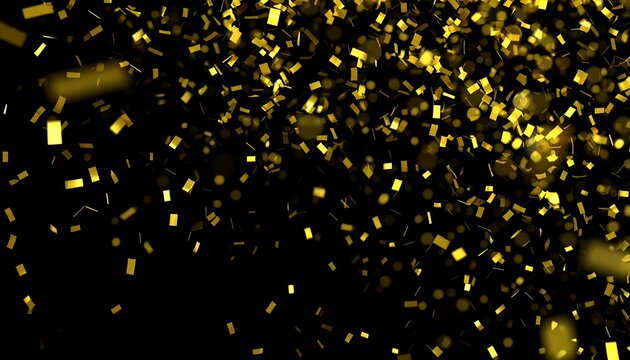 Golden confetti explosion on black background