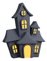 A whimsical, stylized house with multiple towers and bright windows, showcasing a playful and imaginative design.