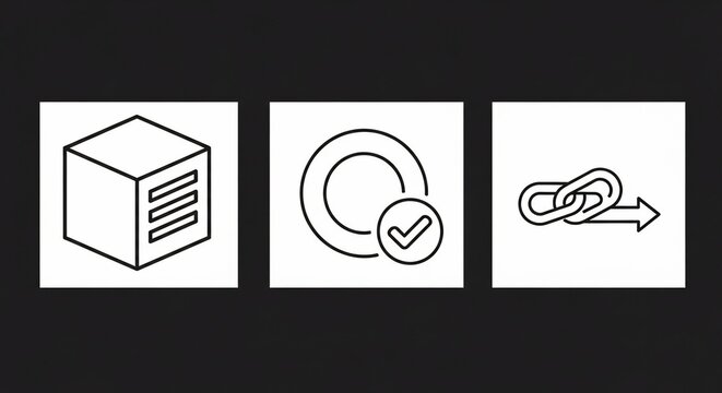 Isometric Server Verified Status and Hyperlink A Minimalist Monochrome UI Icon Set.
