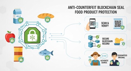 Secure Food Supply Chain Infographic on AntiCounterfeit Blockchain Seal Verification.