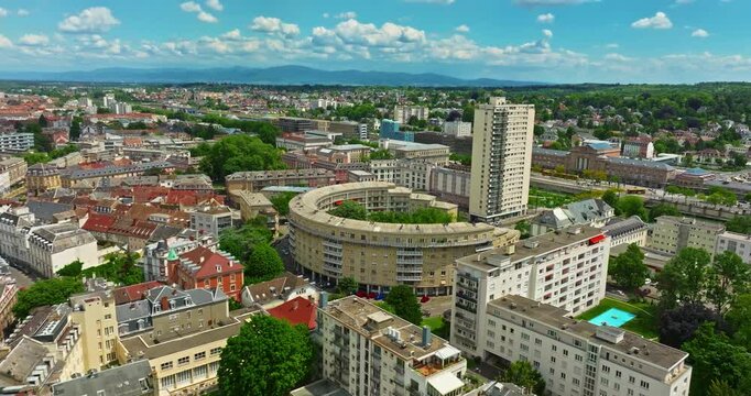 Aerial view of the beautiful French city of Mulhouse