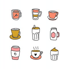 set of coffee beverages collections playful design