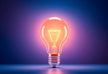 Glowing Light Bulb on Blue and Purple Background