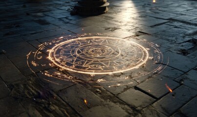 Ancient magic circle on stone floor
