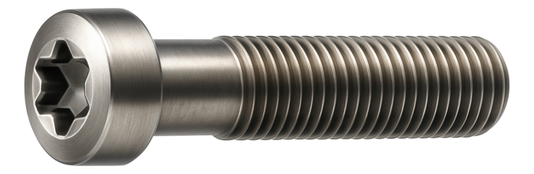 Fully threaded titanium bolt with a torx head for bicycle frame assembly.