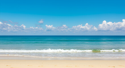 Fototapeta premium Crystal clear turquoise ocean water meeting pristine white sandy beach