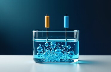 Electrolysis cell with electrodes producing gas bubbles - concept for hydrogen production, water splitting and electrochemical clean-energy research.