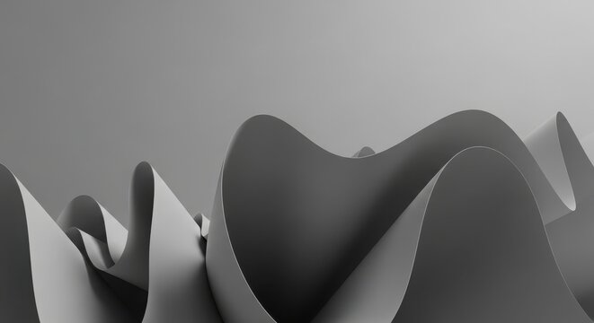 3d illustration of abstract monochrome background with flowing, undulating paperlike forms creating a sense of movement and depth
