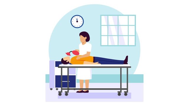 Patient Receiving Oxygen Support animation, Emergency Resuscitation with Ambu Bag animation, animated video, first aid people clip, Medical emergency footage, Saving Lives services motion graphics