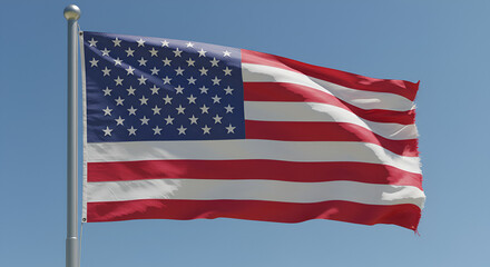 Obraz premium American flag waving proudly against clear bright blue summer sky