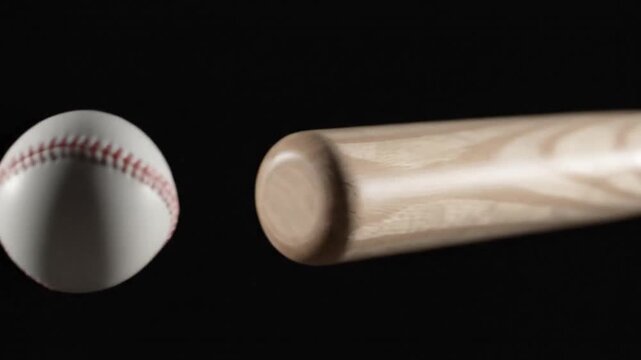 A slow-motion close-up of a baseball bat hitting a ball, creating a dramatic impact, the iconic moment of a home run.
