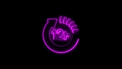 Neon glow graphic displaying twelve hours time period on black background