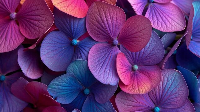 Seamless macro texture of vibrant pink and purple hydrangea petals.