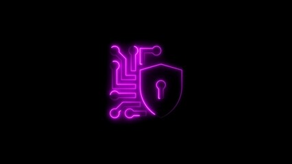 Illuminated neon cybersecurity concept representing digital protection and secure network systems