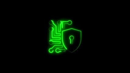 Illuminated green circuit board and shield symbolizing cyber security and data protection