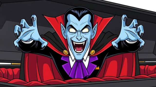 Cartoon vampire rising from coffin halloween