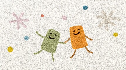 Fototapeta premium Generative AI, Cute snowflakes holding hands dancing illustration