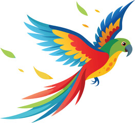 Colorful macaw parrot flying with feathers