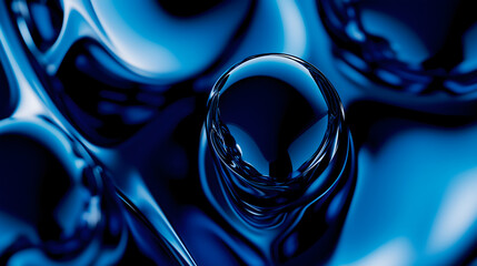 3D rendered abstract liquid blue sphere on a metallic liquid background, ideal for technology and financial visuals