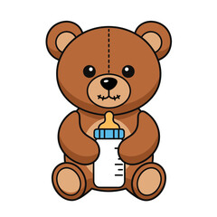 Obraz premium Adorable Cartoon Teddy Bear Holding a Baby Bottle Ready to Feed