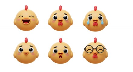 Cartoon chicken faces collection of different emotions