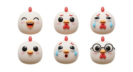 Obraz premium Cartoon chicken faces with emotions