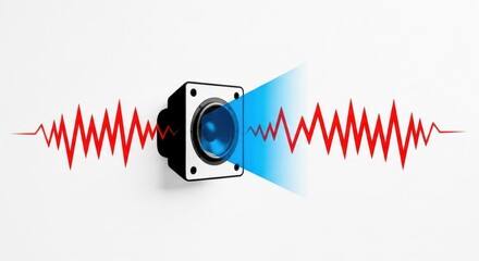 A square white speaker emitting a vibrant sound wave on a clean white background.