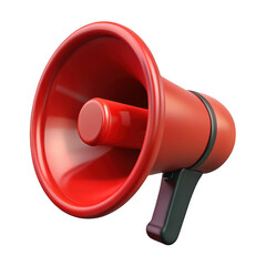 3d red megaphone announcement device isolated on transparent background