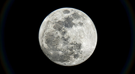 Detailed Full Moon Close Up Shot Against Black Background.