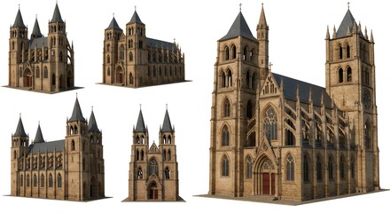 Five historical church building renderings