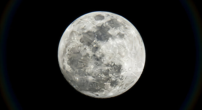 Detailed Full Moon Close Up Shot Against Black Background.