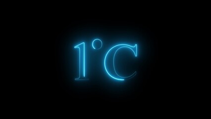1 degree Celsius text with neon glowing effect on black background