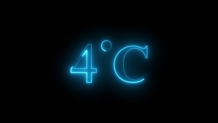 4 degree Celsius text with neon glowing effect on black background