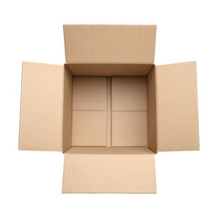 Open brown delivery box on clean minimalist product display