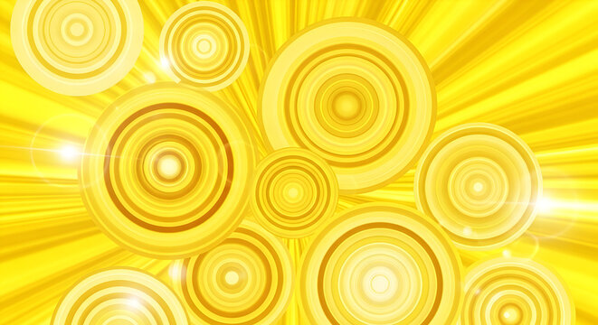 Abstract background with golden concentric circles and radiant light.