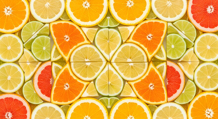Vibrant Citrus Fruit Kaleidoscope: A Symmetrical Pattern of Slices.