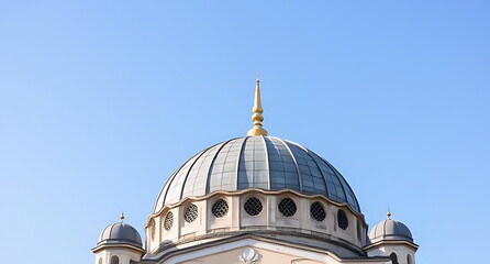 mosque dome against clear blue sky background