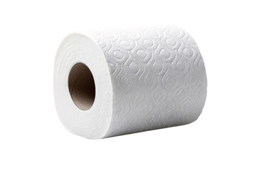 Fototapeta premium White toilet paper roll with decorative quilted diamond pattern, standing upright, isolated on a transparent background