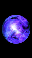 Abstract glowing purple and blue energy sphere with swirling smoke effect on black background