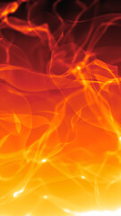 Hot glowing orange flames and abstract firelight swirls against a dark gradient background