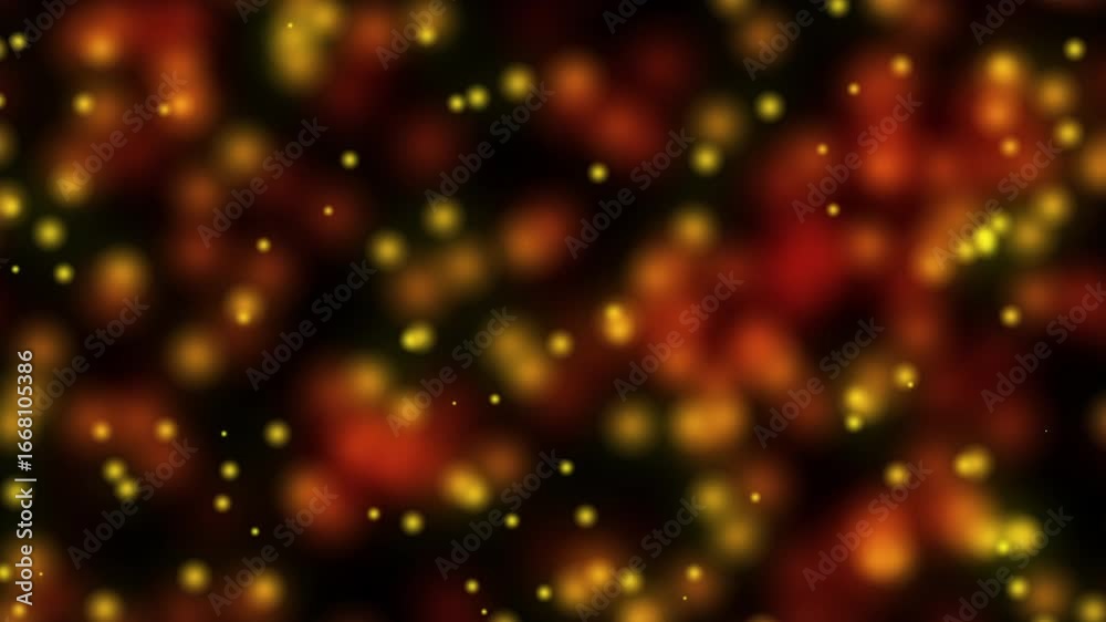 Wall mural abstract glowing particles and blurred bokeh effect motion animation. sparkling light particles on d