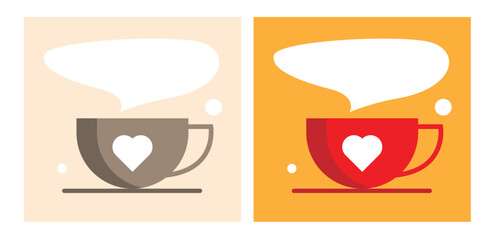 Fototapeta premium Cute Coffee Mug with Hot Drink Steam and Heart Flat Style. Food and beverages concept vector art
