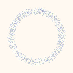 Hand drawn floral strawberry round frame with a charming whimsical cottage core design. Soft blue pastel nostalgic, perfect for textiles, wallpaper, wrapping paper, and romantic vintage-inspired decor